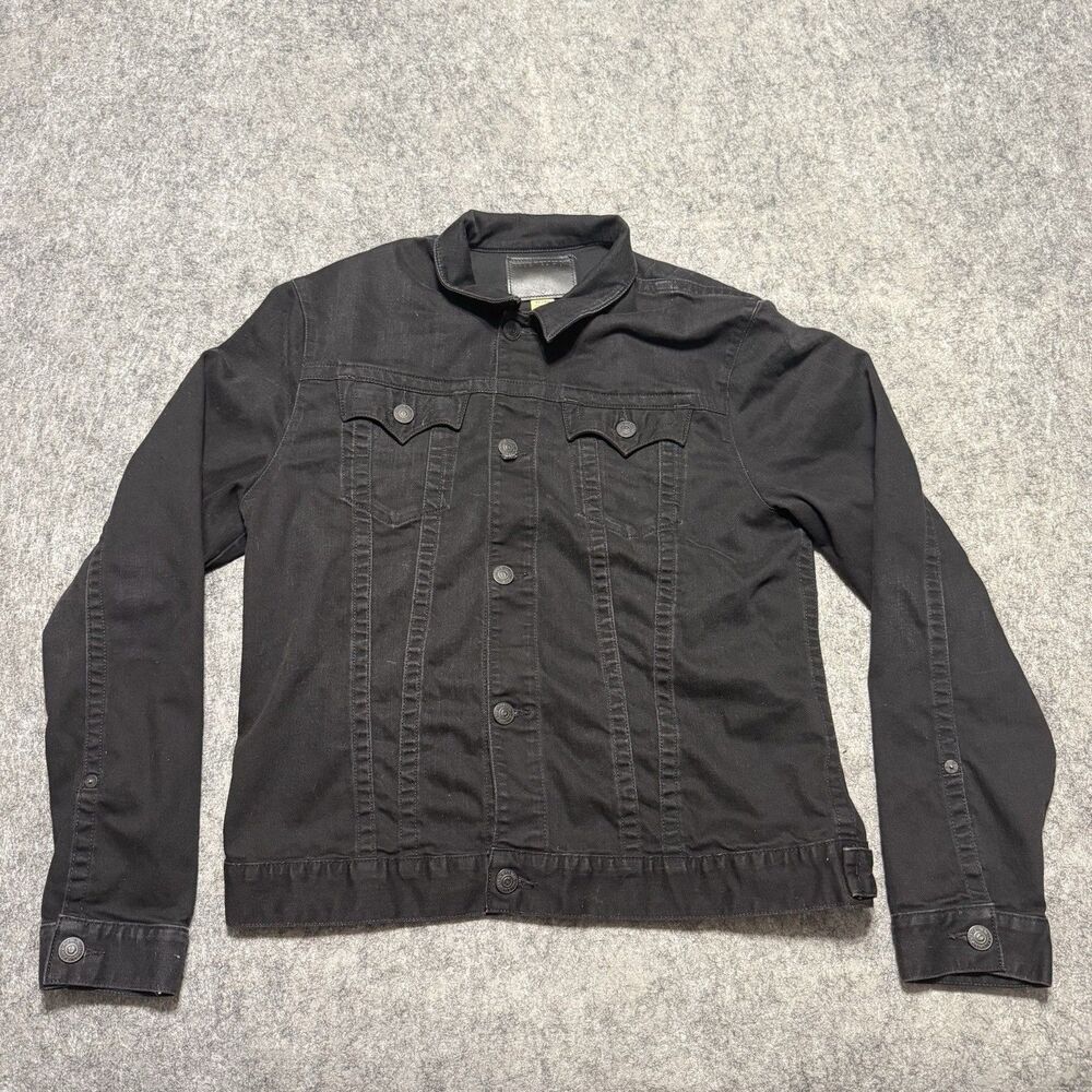 True Religion Danny Black Denim Trucker Jacket Sz XL Slim Fit Jean Western Coat